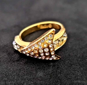 Vintage Christian Dior Gold Plated Crystal Arrow Ring ADJUSTABLE US SIZE 7.5 VTG - Picture 1 of 14