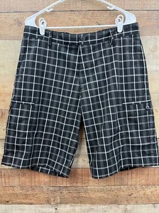 Adidas Shorts Men's 34 Black White Plaid Check Casual Flat Front - Picture 1 of 5