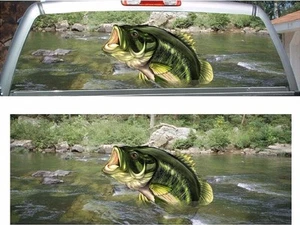 Large mouth bass fish fishing swamp rear window view thru graphic decal wrap - Foto 1 di 2