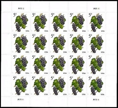 2017 GRAPES MNH Sheet 20 x 5¢ Stamps #5177 Fruit, Grapevine, Vineyard Pinot Noir - Image 1 of 2