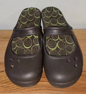 🌻Crocs Womens Slide Mary Jane Wedge Mules Heel Shoes Brown Size 9 - Picture 1 of 8