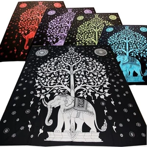 Tagesdecke Dekotuch Baumwolle Elefant Tree of Life Überwurf Wandbehang 210x240cm - Bild 1 von 6