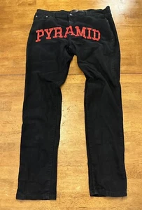 Black Pyramid Denim Black Jeans 38 Embroidered Red - Picture 1 of 7