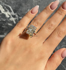 Huge 10CT Radiant Cut Moissanite Hidden Halo Engagement Ring 14K Yellow Gold