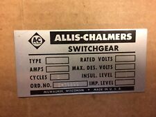 Vintage Allis-Chalmers SWITCHGEAR Logo Metalowa tabliczka znamionowa ID Badge 4 "x 2" #2