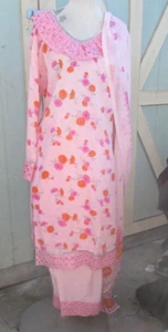 beautiful flower embroidery polyzoa pant kameez material chiffon Size XL 46 - Picture 1 of 3