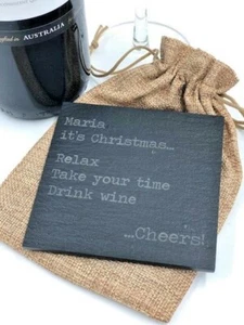 Christmas Secret Santa Stocking Filler Slate Coaster Fun Xmas Gift for Her Him - Picture 1 of 8