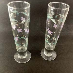 Pfaltzgraff Glassware April Pattern 9.25” Tall Set of 2 Pilsner Glasses 14 oz. - Picture 1 of 8