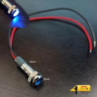 LED Signalleuchte blau Meldeleuchte Kontrollleuchte Signallampe 12V - 24V Ø 8mm - Bild 1 von 3