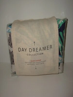 Anthropologie Daydreamer Euro Sham Geométrico Floral Azul Verde Multi Algodón Foto 1 de 4