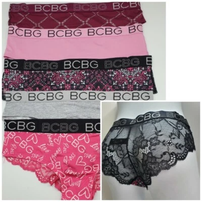 Paquete de 5 bragas descaradas de encaje negras/grises/borgoña/rosa BCBG para mujer M/L/XL Foto 1 de 4