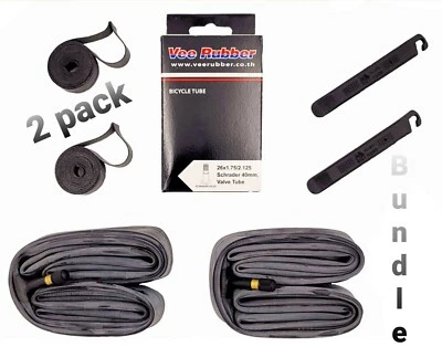 Vee Rubber 26 Inch Bike Inner Tube with 2 Bike Tire Levers 2 26in rim strip set  - Image 1 of 4