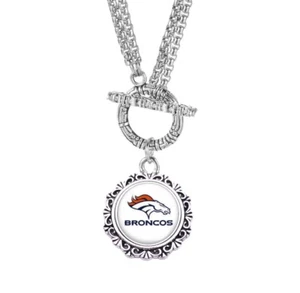 Nuevo collar de palanca con dije de fútbol americano de los Broncos de acero inoxidable - Imagen 1 de 2