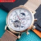 Automatic Mechanical Calendar Watch Rose Gold White Stainless Steel Mesh Strap