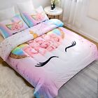 Unicorn Bedding Flower Comforter Set Queen Size Soft Bed Sets 3 Pieces Pink B...