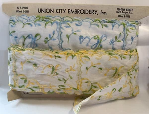Vintage Union City Embroidery 3" Trim Yellow/green  108" & Blue/Green 144" "HIS" - Picture 1 of 3