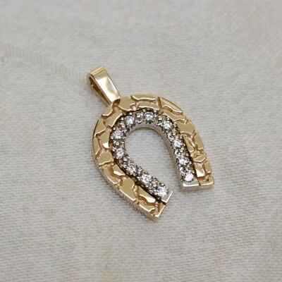 NUEVO COLGANTE HERRADURA ESTILO PEPITA DIAMANTE NATURAL ORO 14K UNISEX HECHO A MEDIDA Foto 1 de 4