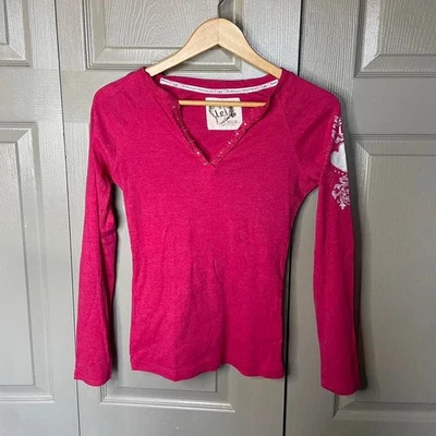 LEI long sleeve blouse pink hearts LEI size S preppy lovers cute y2k - Image 1 of 4
