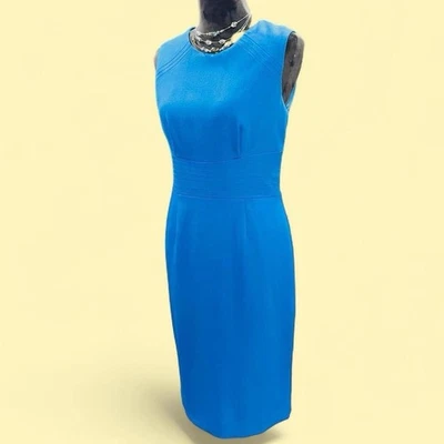 Blue Sheath Preppy Career Office Modern Bright Blue Pencil Knee Length Dress 4 - Image 1 of 4