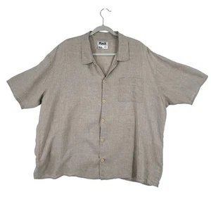 Flax Linen Button Down Short Sleeve Shirt Mens Size M Cream Beach Oversized Camp - Picture 1 of 11