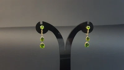Superb Pr Screw Back Art Deco 1930s 9ct Gold Peridot Gem Crystal Drop Earrings - Image 1 of 4