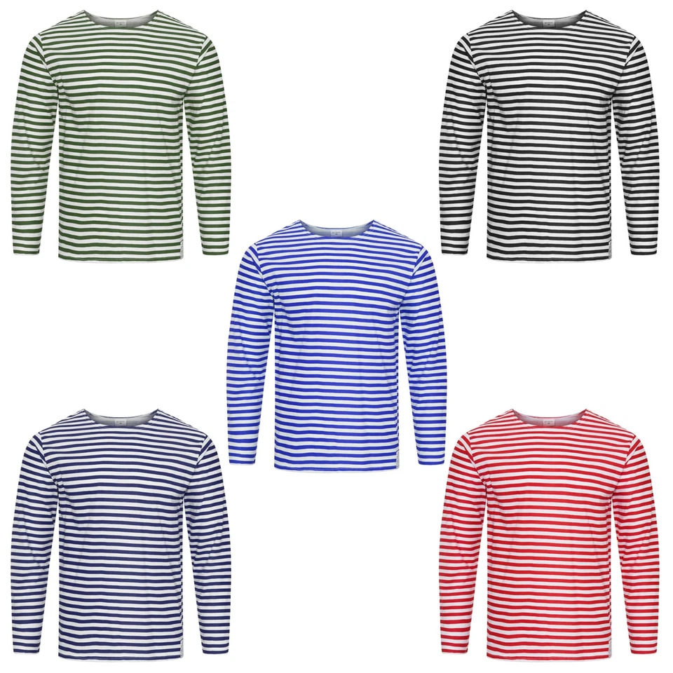Sailor Top Russian Telnyashka Style Navy Striped Long Sleeve T Shirt Cotton - Image 1 of 3