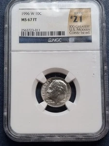 1996 W Roosevelt Dime 10c WEST POINT 100 Greatest US Coins NGC MS67 FT #92396 - Picture 1 of 2