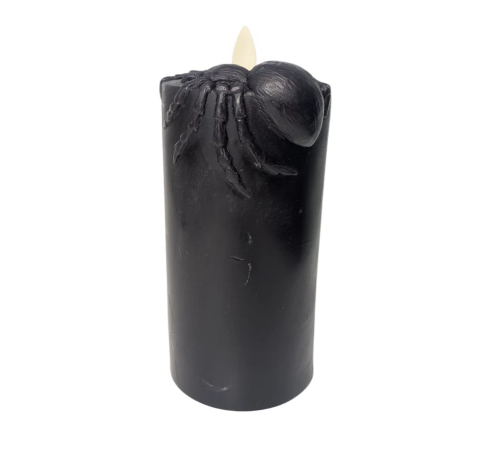 Luminara Vela Pilar Araña Negra 3” x 6.5” Nuevo Daño Como Halloween Sin Llama Foto 1 de 4