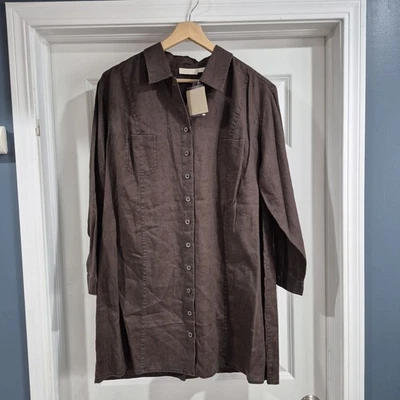 Vtg J. Jill Dress Womens XL Petite Brown 100% Linen Shirt Tunic Lagenlook 90s - Image 1 of 4