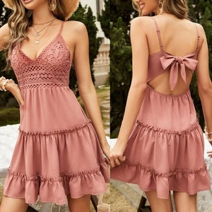 Dusty Rose Minikleid Häkelspitze hinten offen Stufen rosa Gr. XL - Bild 1 von 16