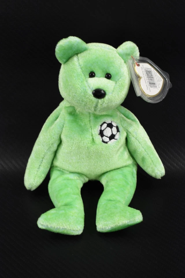 Vintage Plush Kicks Green Teddy Bear Ty Beanie Baby Original Tags (Tag Error) - Image 1 of 4