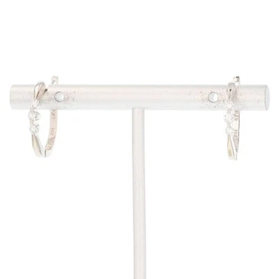 .25ctw Round Cut Diamond Three-Stone Oval Hoop Pair Earrings 14k White Gold - Image 1 of 4