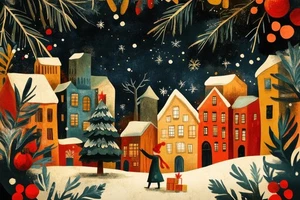 Arte popular invierno Navidad ciudad vacaciones metal arte pared letrero decoración del hogar 16x12 grande - Imagen 1 de 4