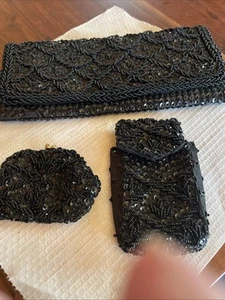 Sequined And Beaded Clutch With Cigarette Holder And Change Purse - Picture 1 of 14