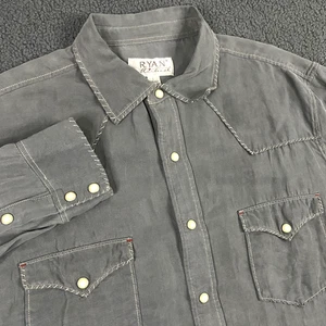 Ryan Michael Shirt Mens Large Western Pearl Snap Silk Linen Long Sleeve Stitch - Picture 1 of 10