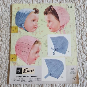 Emu 3-fädige Strickanleitung Nr. 842 Baby Hauben Alter 3-18 Monate  - Bild 1 von 4
