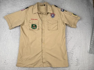 Boy Scouts of America Shirt Adult Small Beige Short Sleeve Cotton Blend Trapper - Image 1 of 4