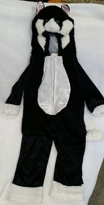 VNTG CELEBRACIÓN Negro HALLOWEEN Gato Disfraz Capucha 1 Pc Cuerpo Completo Pequeño 2003 Y2K Foto 1 de 4