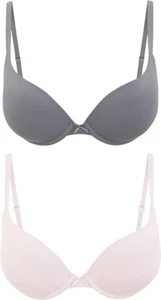 M&S 2 PACK Push Up Plunge Bra 36C Smoke Grey & Pink T33/6977 Padded BNWT - Picture 1 of 6
