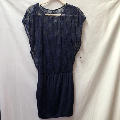 Vestido B. Darlin Floral Encaje Forrado Fondo Vaina Azul Marino Talla 9/10 Foto 1 de 4
