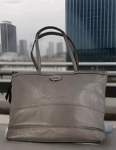 Borsa a tracolla Coach Signature oro metallizzato doppio manico cerniera tote bag