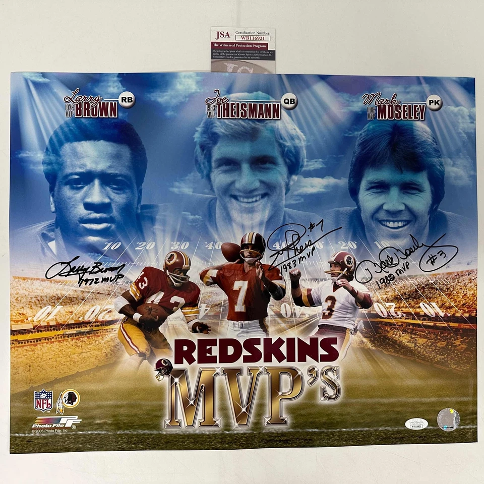 Autographed/Signed Joe Theismann Mark Moseley Brown MVPs 16x20 Photo JSA COA - Image 1 of 1