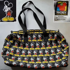 Vtg 1990s Disney Mickey Unlimited Mickey Mouse 17" Black Zip-Up Tote Bag / Purse - Picture 1 of 11