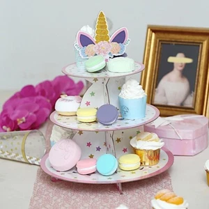 15-Inch tall 3 Tier Assorted Centerpiece Cake Cupcake Stand Set Unicorn Top - Picture 1 of 7