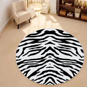 Zebra Teppich, Animal Print Teppich, runder Zebra Teppich, schwarz weiß Teppich, Safari Deko, - Bild 1 von 9