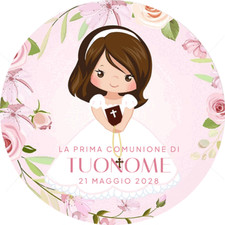 Cialda PRIMA COMUNIONE BIMBA BIMBO rotonda Decorazione Torta Ostia o Zucchero