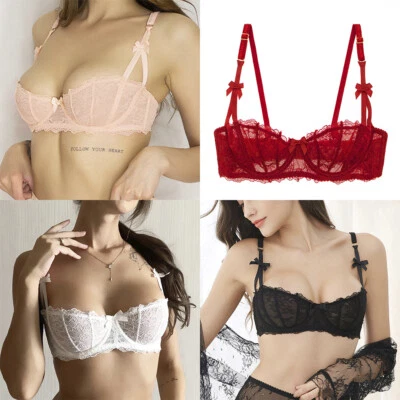 Sutiã de renda tamanho grande sexy feminino push up meia xícara profunda lingerie bronze - Imagem 1 de 4