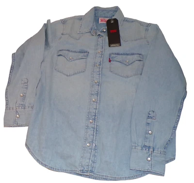 Levi's Western Pearl Snap джинсовая рубашка женщин свет стирка новый с Ярлыками XS - Изображение 1 из 4