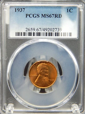 1937 PCGS MS67 RD RED Lincoln Wheat Back CENT #BT-79 - Image 1 of 4