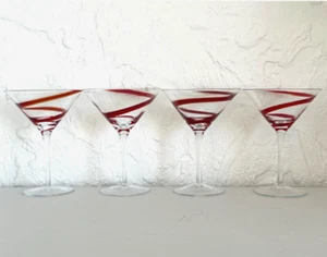 PIER 1 Set of 4 RED Swirl Handblown MARTINI GLASSES 7"T x 5"W - NWOT, RV$25 each - Picture 1 of 7